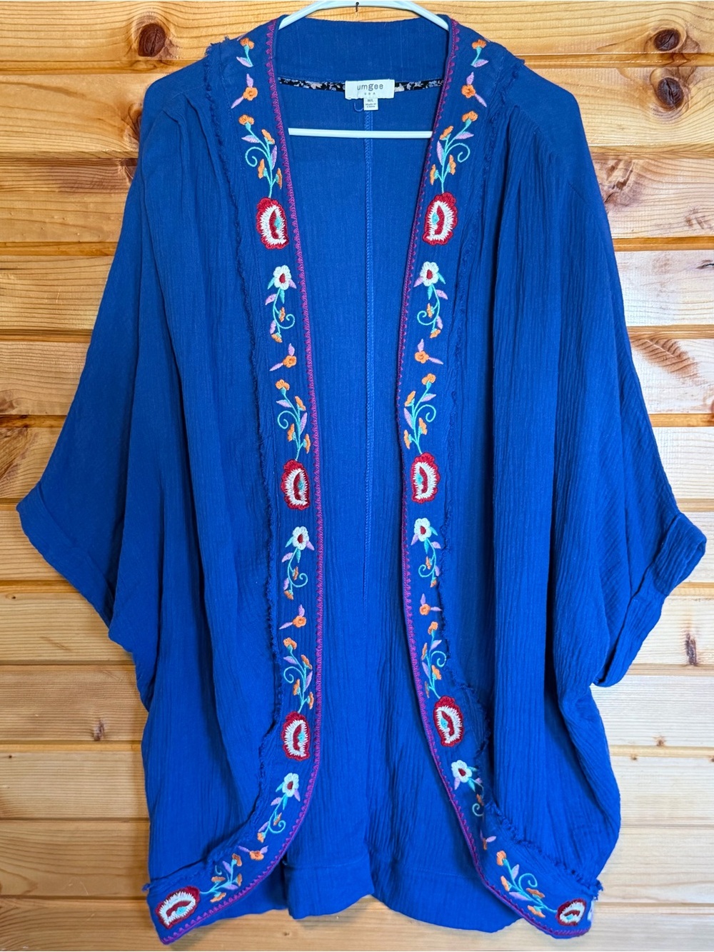 Umgee Boho Royal Blue Embroidered Open Front Kimono/Cardigan Size M/L